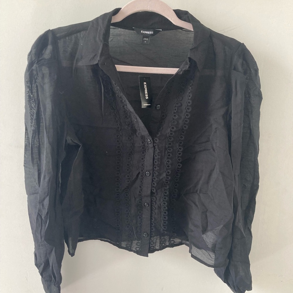 Express cropped Black Button Down